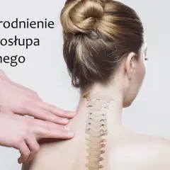 Dłonie terapeuty badają kręgosłup szyjny kobiety. Zwyrodnienie kręgosłupa szyjnego może prowadzić do zaburzeń równowagi.